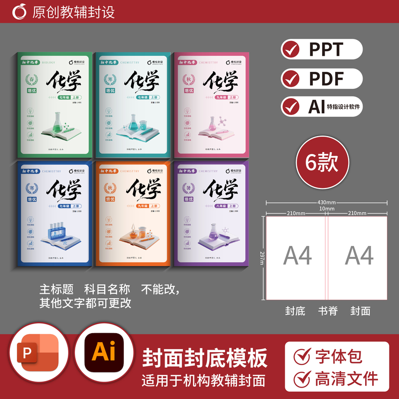Junior High School Chemistry Lecture Notes, 3D Elements (6 Types, Front Cover + Back Cover) Ppt+Ai File B139