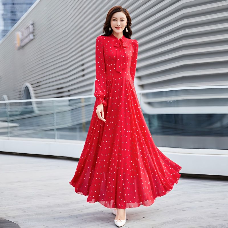 Early Spring 2026 New Chiffon Long-Sleeved Printed Bohemian Dress, Super Fairy-Like Beach Travel Long Skirt with a Large Hem Early Spring 2026 New Chiffon Long-Sleeved Printed Bohemian Dress, Super Fairy-Like Beach Travel Long Skirt with a Large Hem