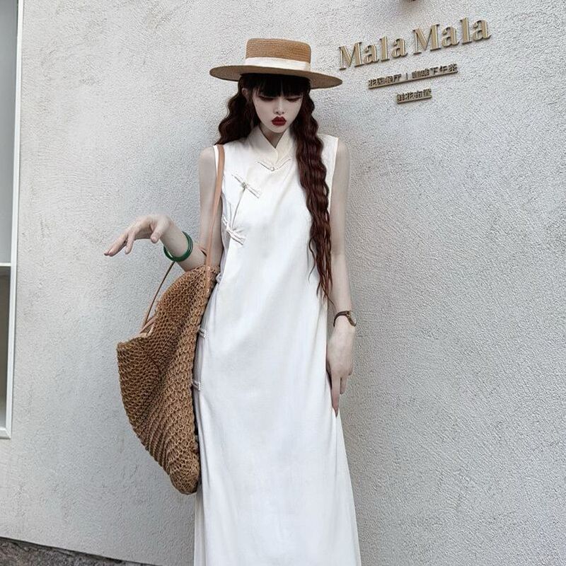 French-Style Vest 2025 Summer New Design, Elegant Loose High-End Sleeveless Long Dress, Elegant White Color