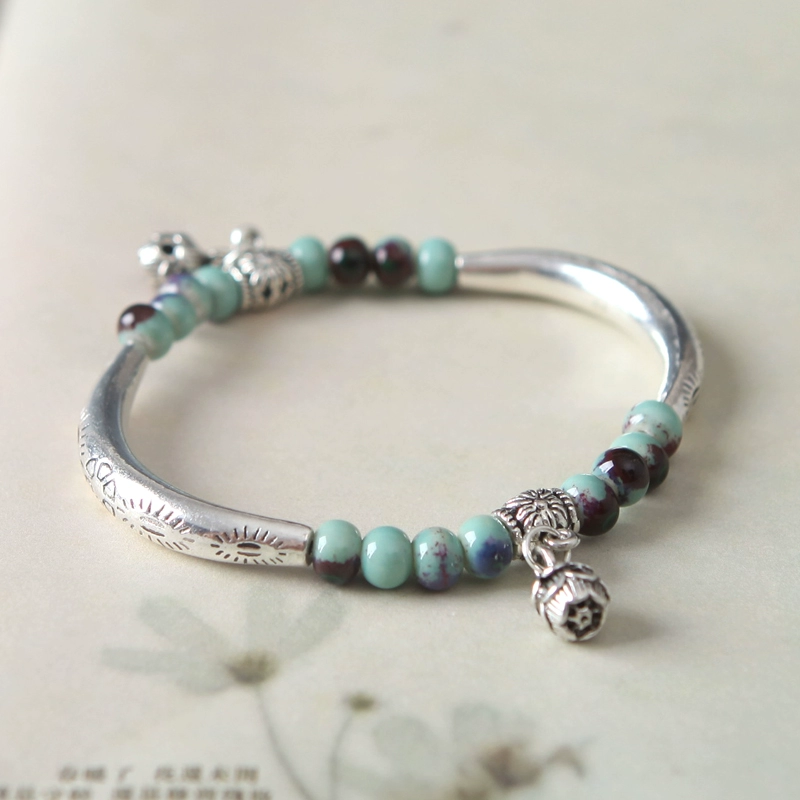 Vẻ đẹp sứ sứ Jingdezhen nhỏ tươi Tây Tạng hoa bạc tráng men hạt vòng đeo tay cặp vợ chồng trăng mật Trang sức hoang dã vòng lv