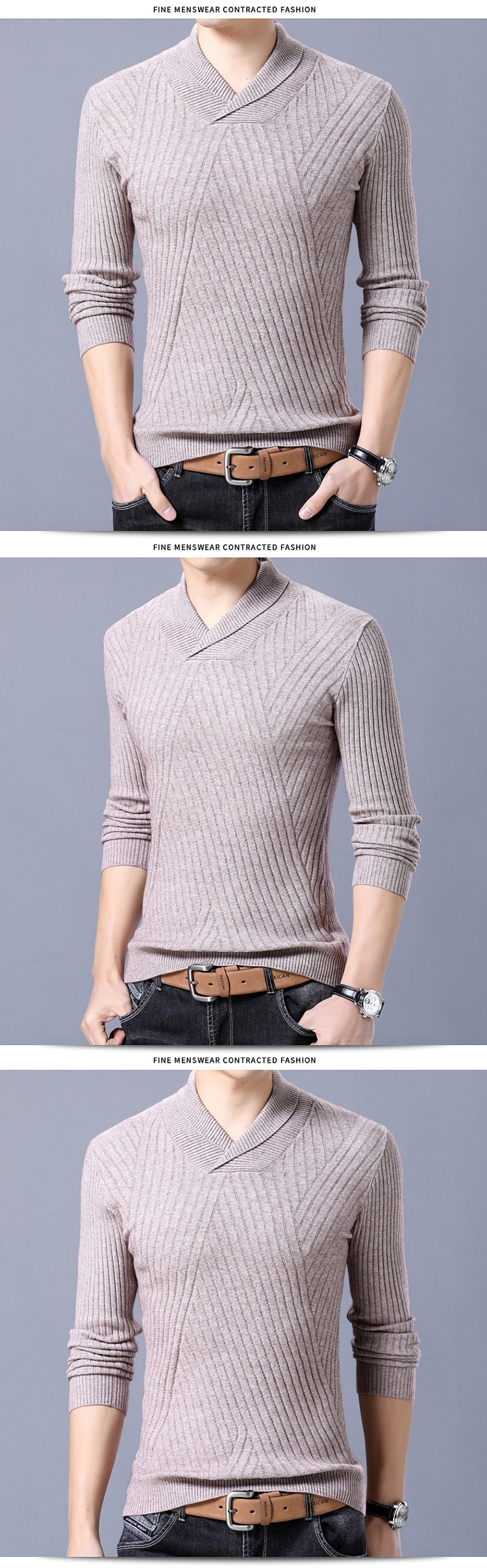 Áo len len Ordos nam thanh niên cổ chữ V trùm đầu áo len cashmere mùa thu và mùa đông dày áo len ấm áp thủy triều áo gucci nam
