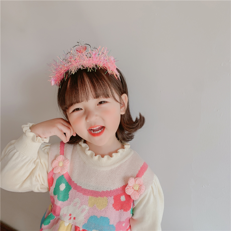Cute Children Water Drill Crown Birthday Headwear Hair hoop Girls tennis Red 2021 New Hair Ornaments PRINCESS WIND