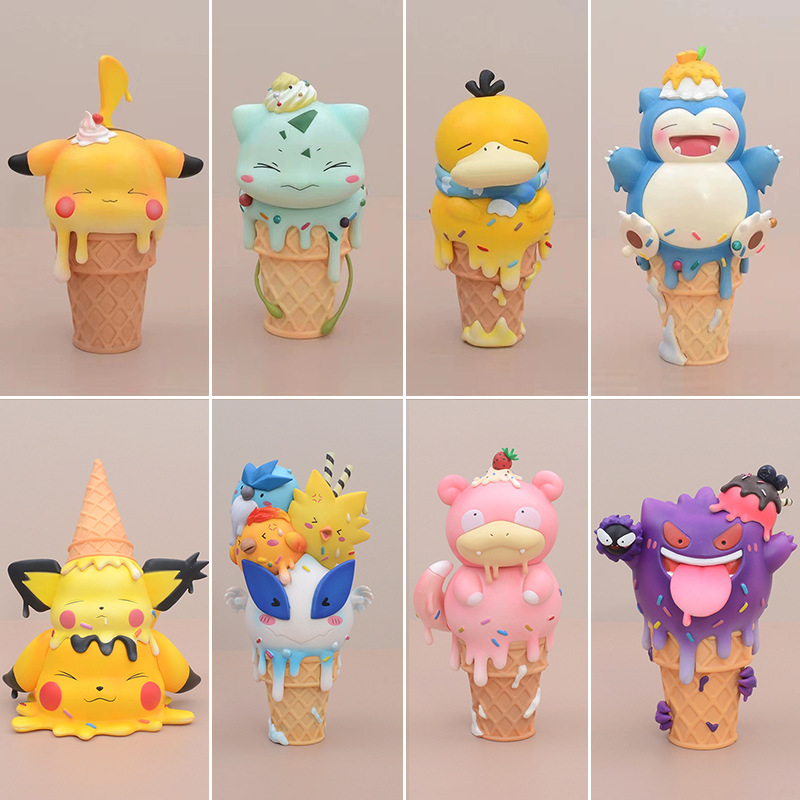 Cross-Border Hot-Selling New Anime Ice Cream Cone Figure Featuring Gengar, Four Birds, and Kirby