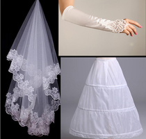 Wedding dress Bridal veil three-piece knot wedding accessories gloves skirt support new