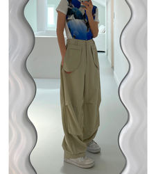 Unique SEI Korean niche irregular high-waisted loose wide-leg pants with design sense straight casual pants for women