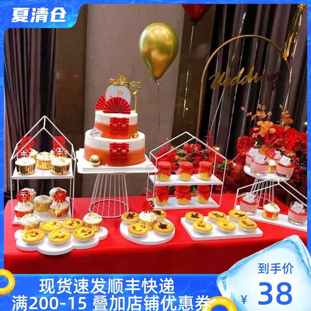 White wedding dessert table decoration display shelf Birthday cake shelf Cold food tea break table Afternoon tea heart plate