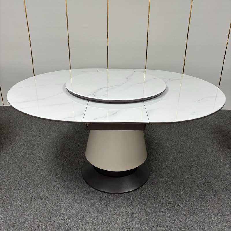 Nordic Slate Dining Table for Home Use, Convertible Round Table with Rotating Turntable, Multi-Functional Telescopic Oval Folding Dining Table