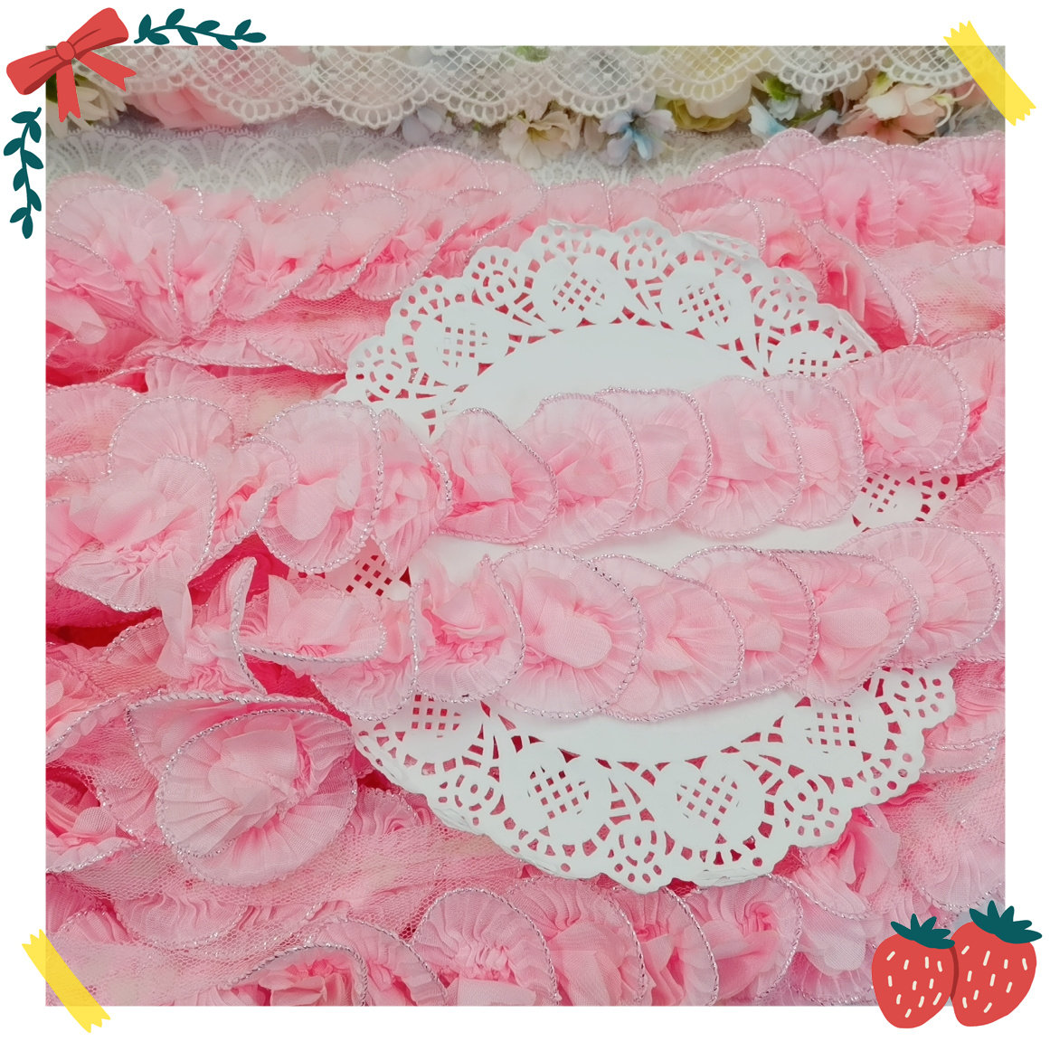 215 whole outer single about 20 yards pink silver silk three-dimensional flower lace diy doll clothing accessories