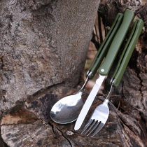 Outdoor cutlery camping rubber handle Three sets knife fork spoonful cloth packing field portable travel folding and environmentally friendly stainless steel