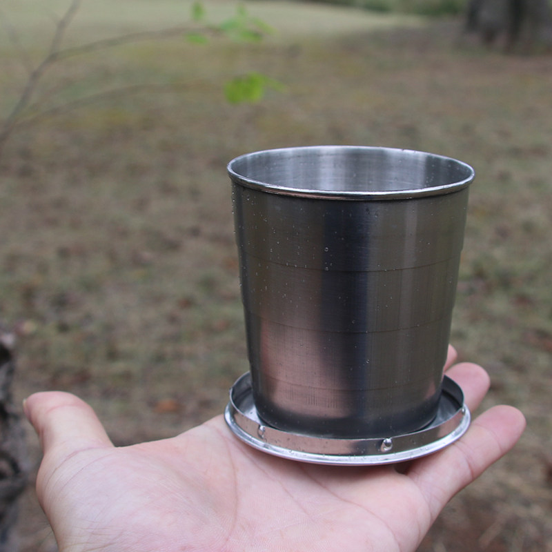 Outdoor folding glass camping portable travel extended stainless steel wide-mouth wine glass mini large field three cups
