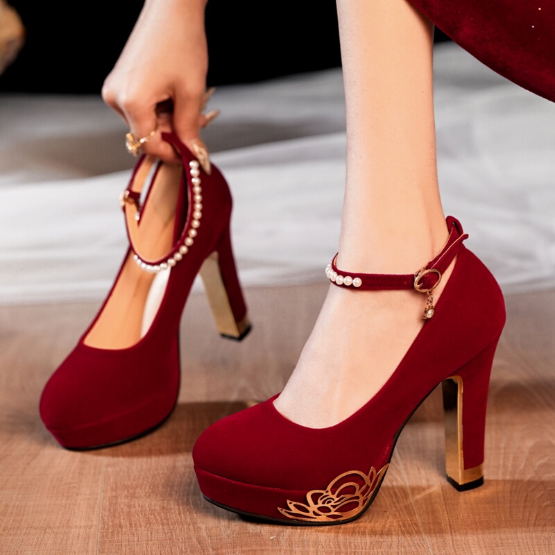 Red Xiuhe Wedding Dress Two-Way Wear Bride's Chinese-Style Wedding Shoes Mary Jane Petite Thick-Soled Chunky Heel Platform High Heels Red Xiuhe Wedding Dress Two-Way Wear Bride's Chinese-Style Wedding Shoes Mary Jane Petite Thick-Soled Chunky Heel Platform High Heels