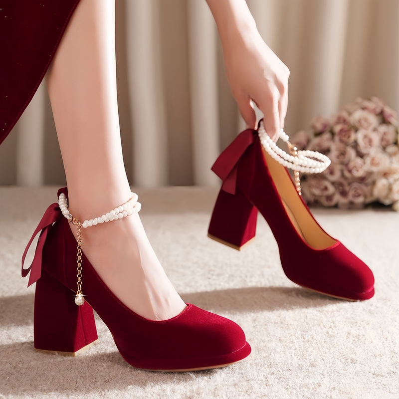 Red Wedding Shoes for Women, Chinese-Style Xiuhe Wedding Dress, Two-Wear, Comfortable High Heels, Mary Jane Chunky Heel Bridal Shoes Red Wedding Shoes for Women, Chinese-Style Xiuhe Wedding Dress, Two-Wear, Comfortable High Heels, Mary Jane Chunky Heel Bridal Shoes