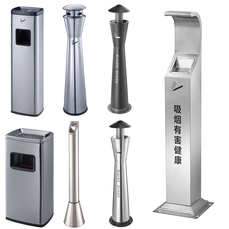 Company smoking area ash column stainless steel vertical cigarette butt column office elevator seat floor ash bucket trash can