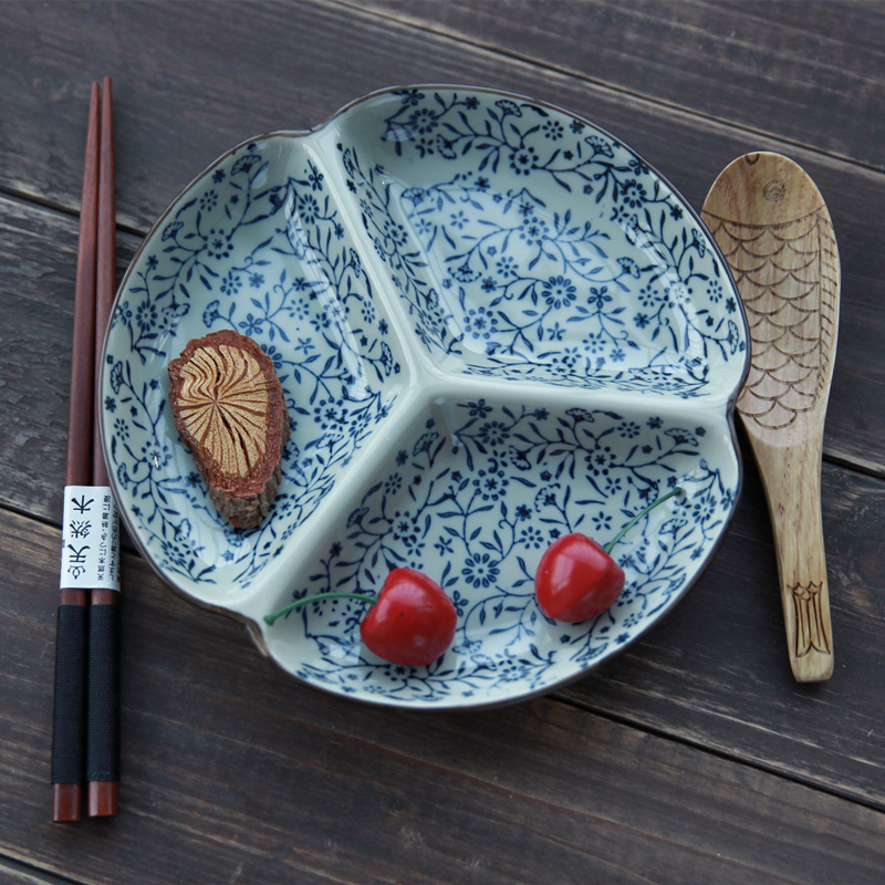 And the four seasons under the glaze color Japanese household soup plate plate compote tableware ceramics 3 g disk platter
