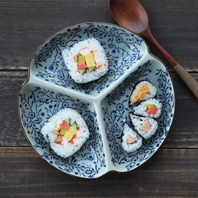 And the four seasons under the glaze color Japanese household soup plate plate compote tableware ceramics 3 g disk platter