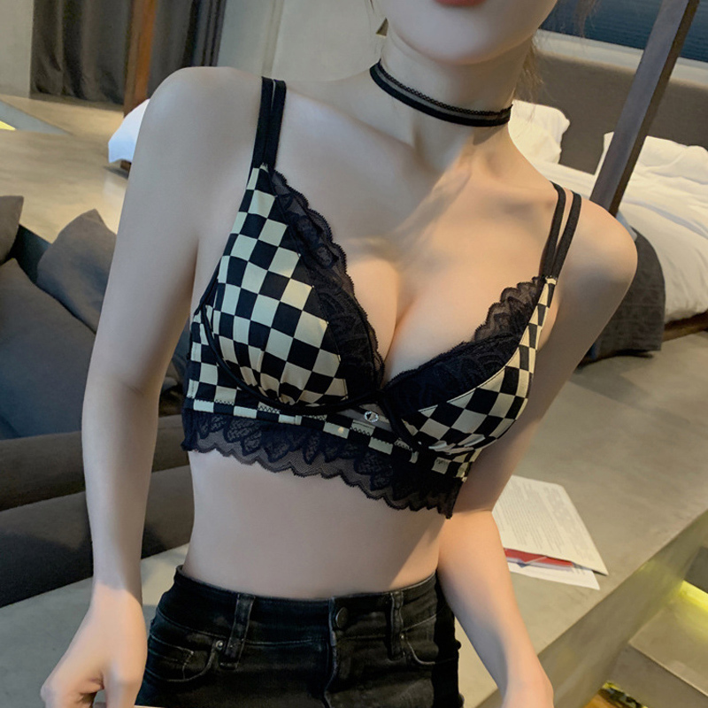 [Italy] La Parlé Fashionable Checkerboard Pattern ⭐ Small Bust Push-Up Bra Without Underwire, Trendy Backless Bra.