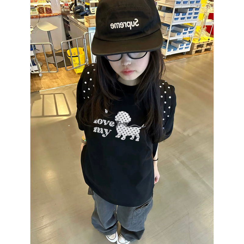 American High Street Style Letter Polka Dot Patch Embroidery Short-Sleeve T-Shirt for Women, Summer Design, Niche Couple Half-Sleeve Top