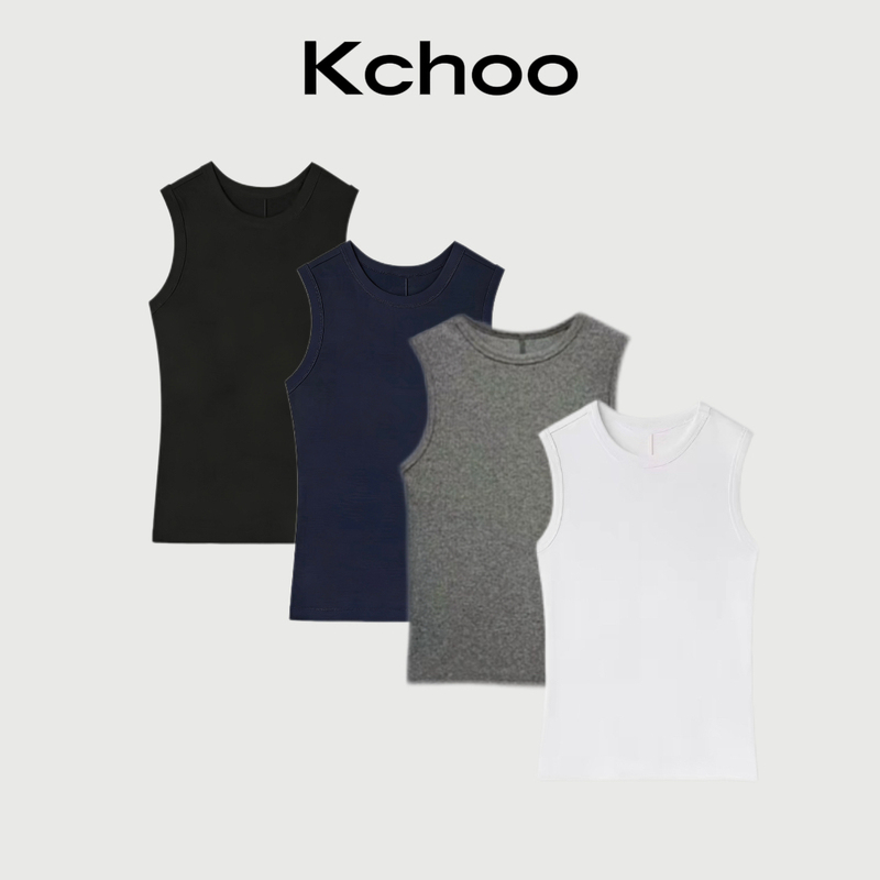 Kchoo【Authoritative Vest】Ribbed Cotton Patchwork Vest Korean Craftsmanship Cotton Sleeveless Top for Women with a High-End Feel