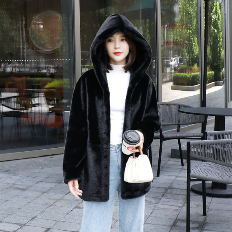 New eco-friendly mink fur and fur integrated mid-length mink fur coat young mink fur coat female hooded winter