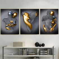 Black and Gold Love Heart Figure Statue Painting Modernart