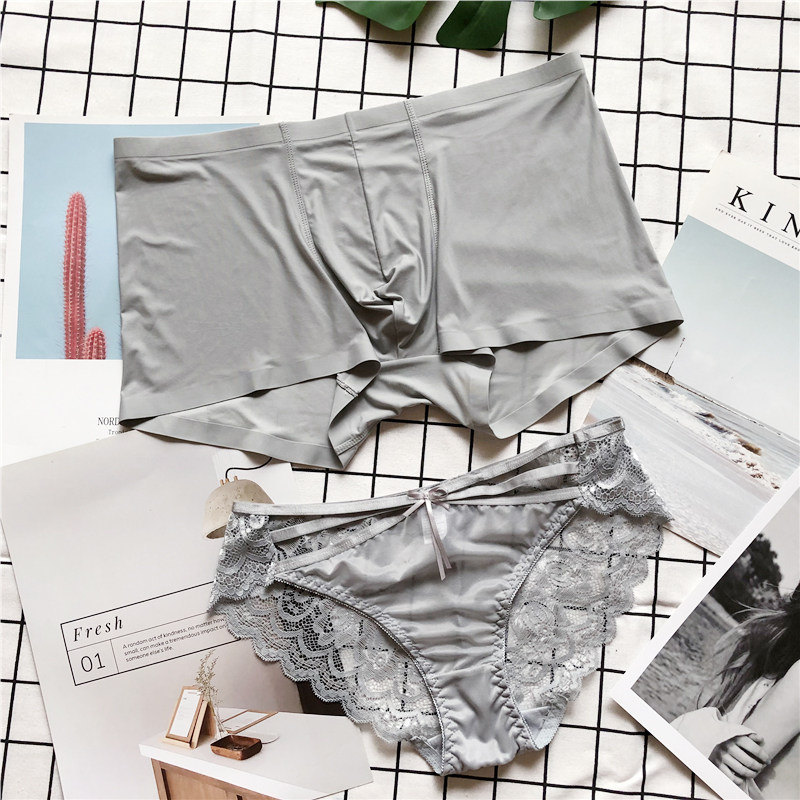 Summer without trace ice wire couple underwear lace men and women a pair of cotton underwear set couples confusing passion