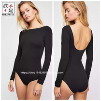 Female adult round neck long sleeve halter cotton t-shirt with crotch base Dance yoga practice suit Dark buckle one-piece top