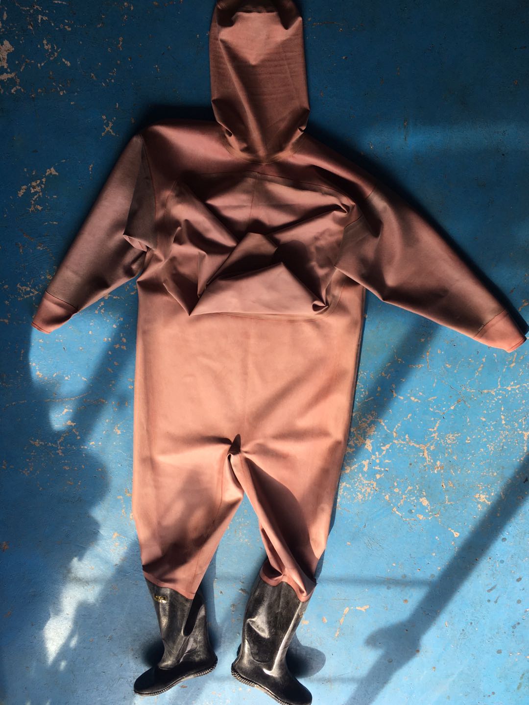 Waterproof wetsuit rubber coat with cap full dry wetsuit full fork rubber latex dry swab with leather fork sewer pants
