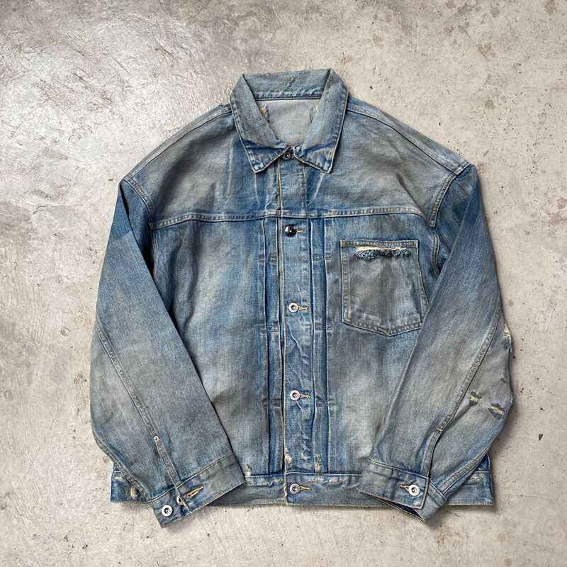 Brand New Special Offer Wiwt Japanese Retro Washed Oil-Stained Distressed Denim Jacket Yuen Lok