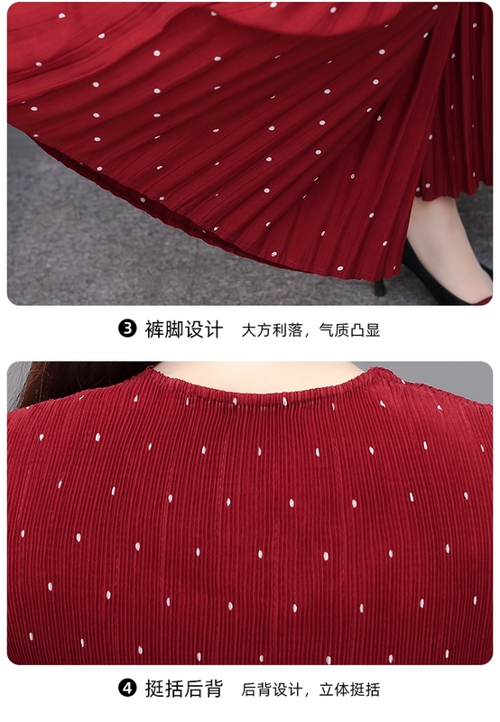 Miyake gấp 2020 hè thời trang mới khí chất cổ chữ V chấm bi hai dây top + quần ống rộng hai dây phù hợp - Bộ đồ