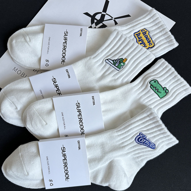 Men's Pure Cotton Sweat-Absorbent Mid-Short Socks, Youth Sports Deodorant Socks for Male and Female Students, White ins Trendy