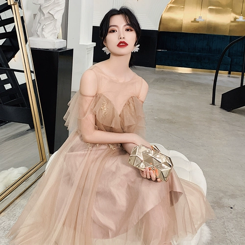 Платье подружки невесты, зимнее длинное вечернее платье, коллекция 2023, средней длины, для подружки невесты, по фигуре