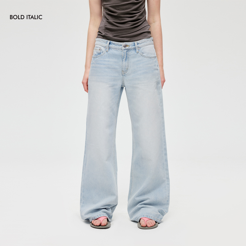 Bold Italic 100% Cotton Low-Waist Retro Slim-Fit Jeans for Women, Summer Washed Narrow Straight-Leg Pants, Suitable for All Seasons