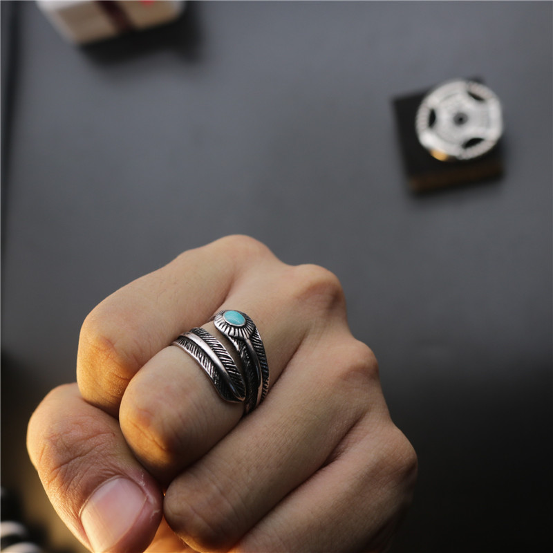 Nhẫn độc đoán nam triều bạc chặt chẽ vàng hoop rồng xu hướng đường phố Nhật Bản và Hàn Quốc độc thân đen nhan vang