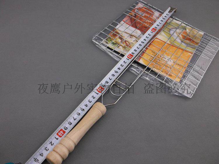 Wooden handle stainless steel flat grill clamp burger grill net large grill double grill grill utensils