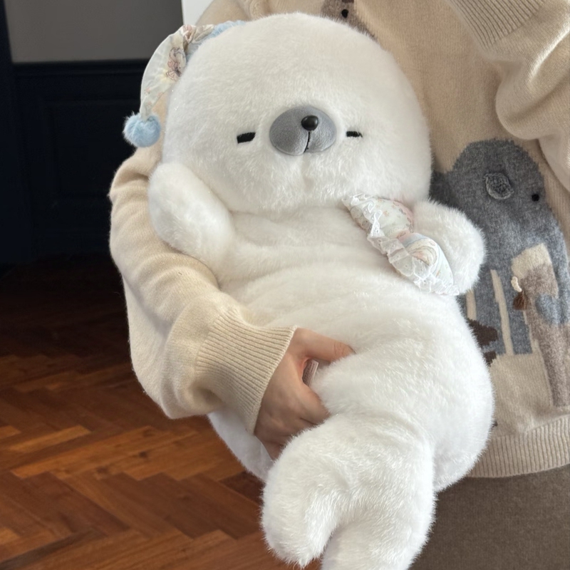 Cute Sleep Cap Seal Plush Pillow Stuffed Toy for Girls, Bed Sleeping Doll, Birthday Gift Long Strip