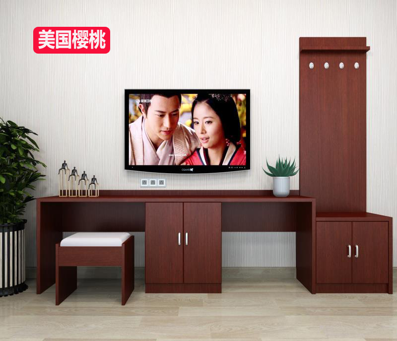 Custom Hotel Luggage Locker Combo Furniture TV Desk Guest House TV Cabinet Softbag Stool Apartment with full set