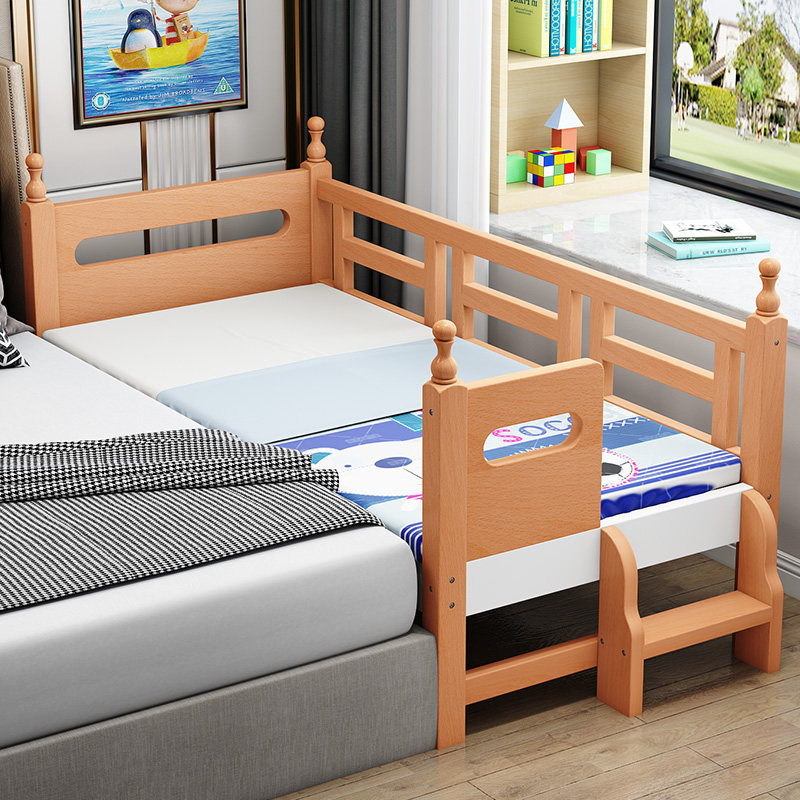 Solid Wood Children's splicing bed with guardrail bedside widened sheets small bed splicing big bed boy crib beech wood