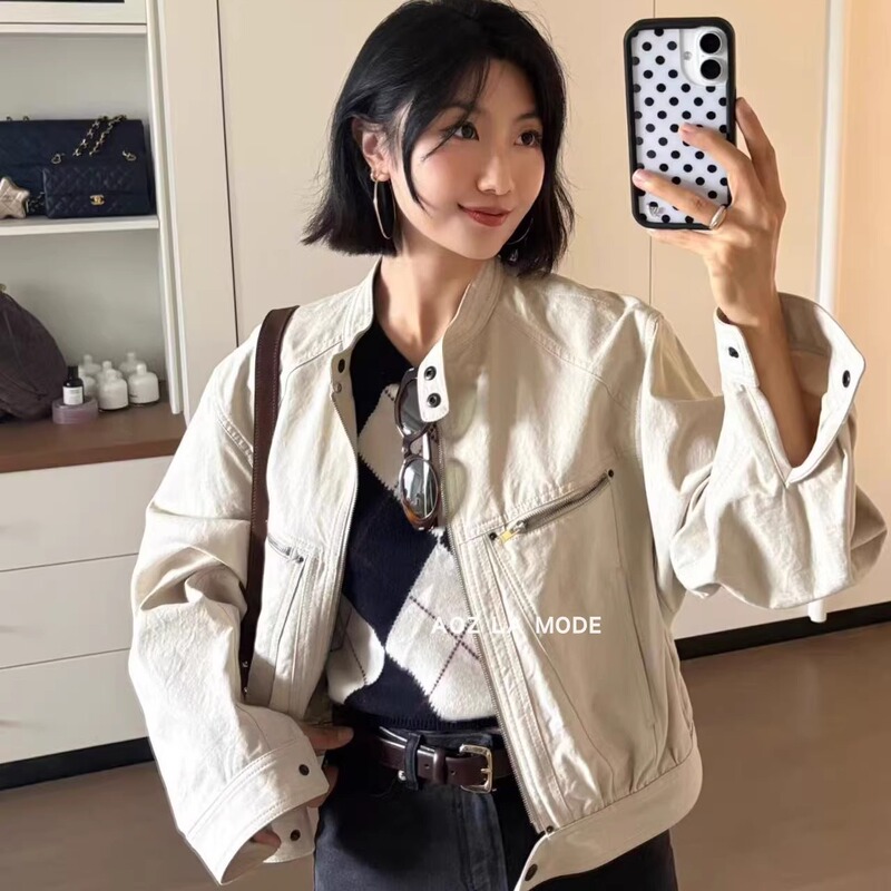 Savi Same Style Lsabel26 Spring New Zipper Casual Loose Workwear Long-Sleeve Short Biker Jacket