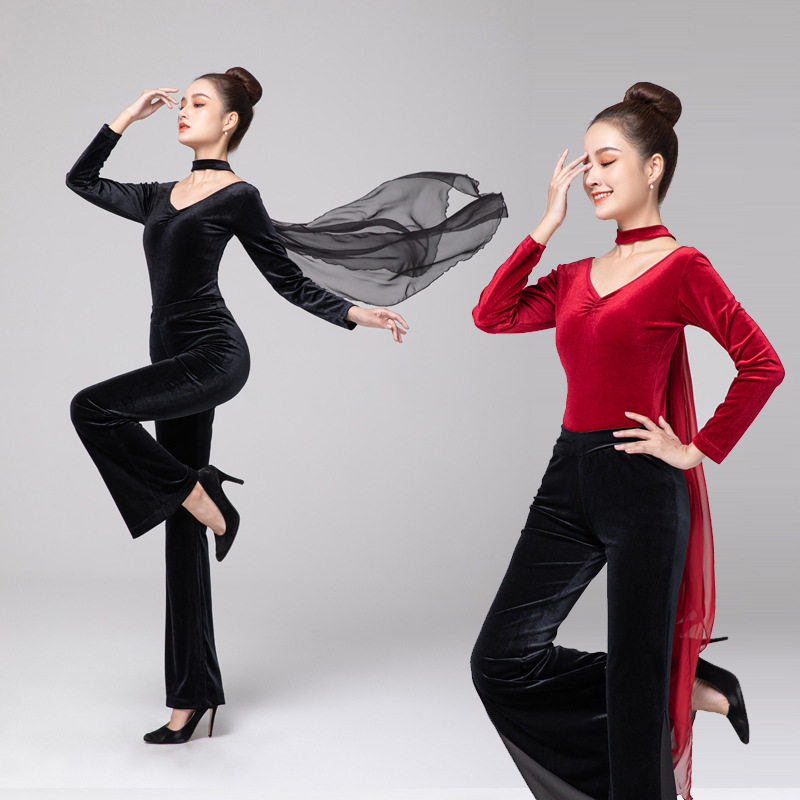 Body suits Costume Instructors Suit Instructors with the same golden velvet walking show Elegant Etiquette Annual Meeting Training Dance Costumes women-Taobao