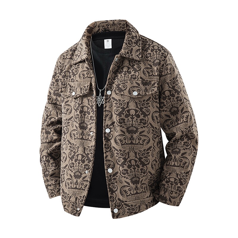 Corduroy Lapel Jacket Men's Autumn and Winter New Loose Camouflage Print Trendy Men's Top Casual Jacket