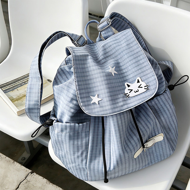2026 Korean style plaid schoolbag female junior high school student ins style high-looking sixth grade student lightweight backpack for class