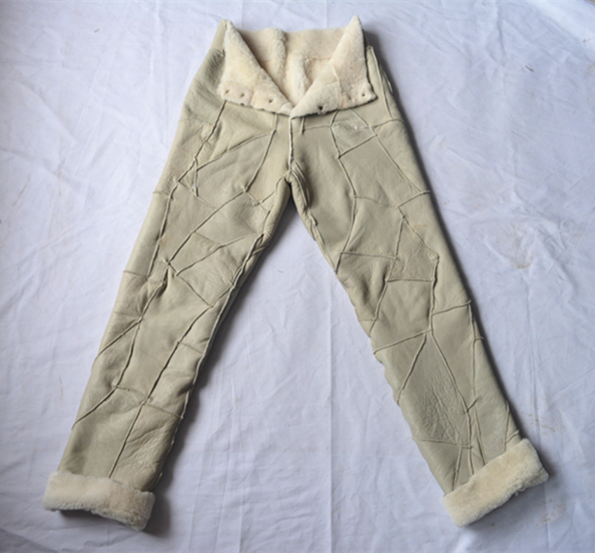 Mùa đông cừu xén lông một chiếc quần da quần cotton lông cừu lót cao eo quần da cừu quần legging nam