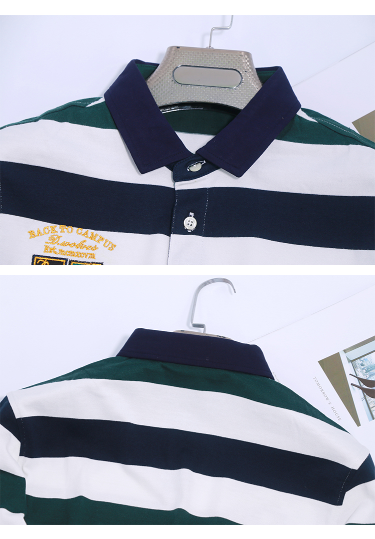 Áo thun cotton nam tay ngắn mới nửa nam tay áo chạm đáy áo sơ mi nam ve áo polo sọc quần áo W6602 áo phông kẻ ngang nam