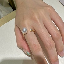 S925 sterling silver plated 18K gold diamond ring for women daily classic light luxury single pearl ring perfect round small light bulb