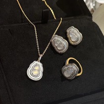 S925 sterling silver new Chinese style national style pearl white gourd chalcedony gourd mother-of-pearl ring necklace necklace earring set for women