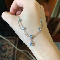 S925 sterling silver ice blue water drop tassel necklace high-end exquisite double-layer aquamarine stacked chain clavicle chain exquisite neck necklace