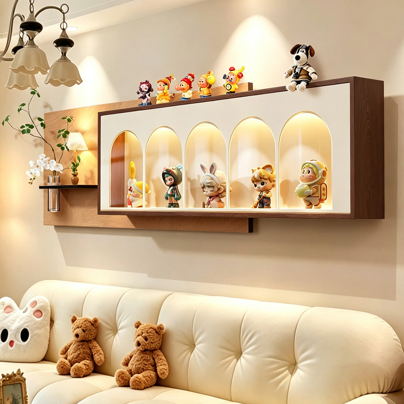 Cream-Colored Living Room Wall Art Decorative Painting with a High-End Feel, Tv Sofa Background Wall Mural, Blind Box Storage Display Rack