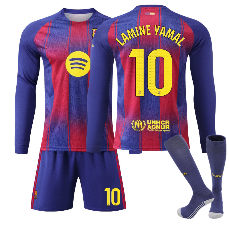 2526 Barcelona Home Long-Sleeve Jersey 10 Yarmar 9 Lewandowski 8 Pedri 14 Rashford Long-Sleeve Football Shirt