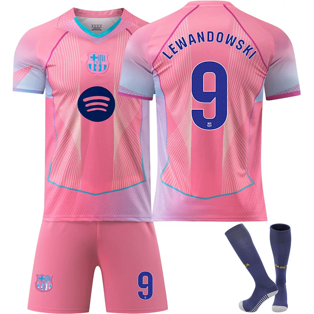 2526 Barcelona Pink Special Edition Football Jersey No. 10 Yamal 9 Lewandowski 8 Pedri 10 Messi Children's Jersey