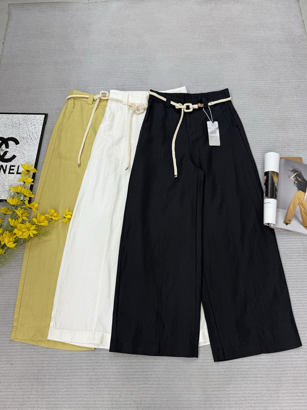 European Station 2026 Summer New Drawstring Elastic Waist Lazy Old Money Style Tencel Cotton Linen Casual Wide-Leg Pants